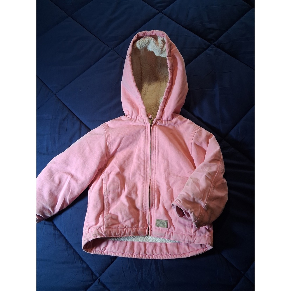 Schmidt Workwear Toddler Girls Pink Sherpa Lined Hooded Canvas Jacket 2T TBHJ41T